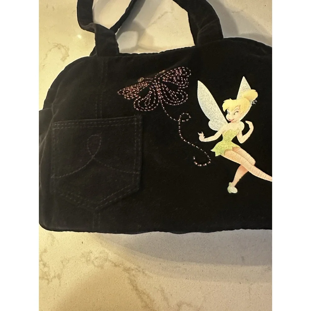 Disney Tinker Bell shoulder bag vintage Y2K black velvet Rhinestone Butterfly